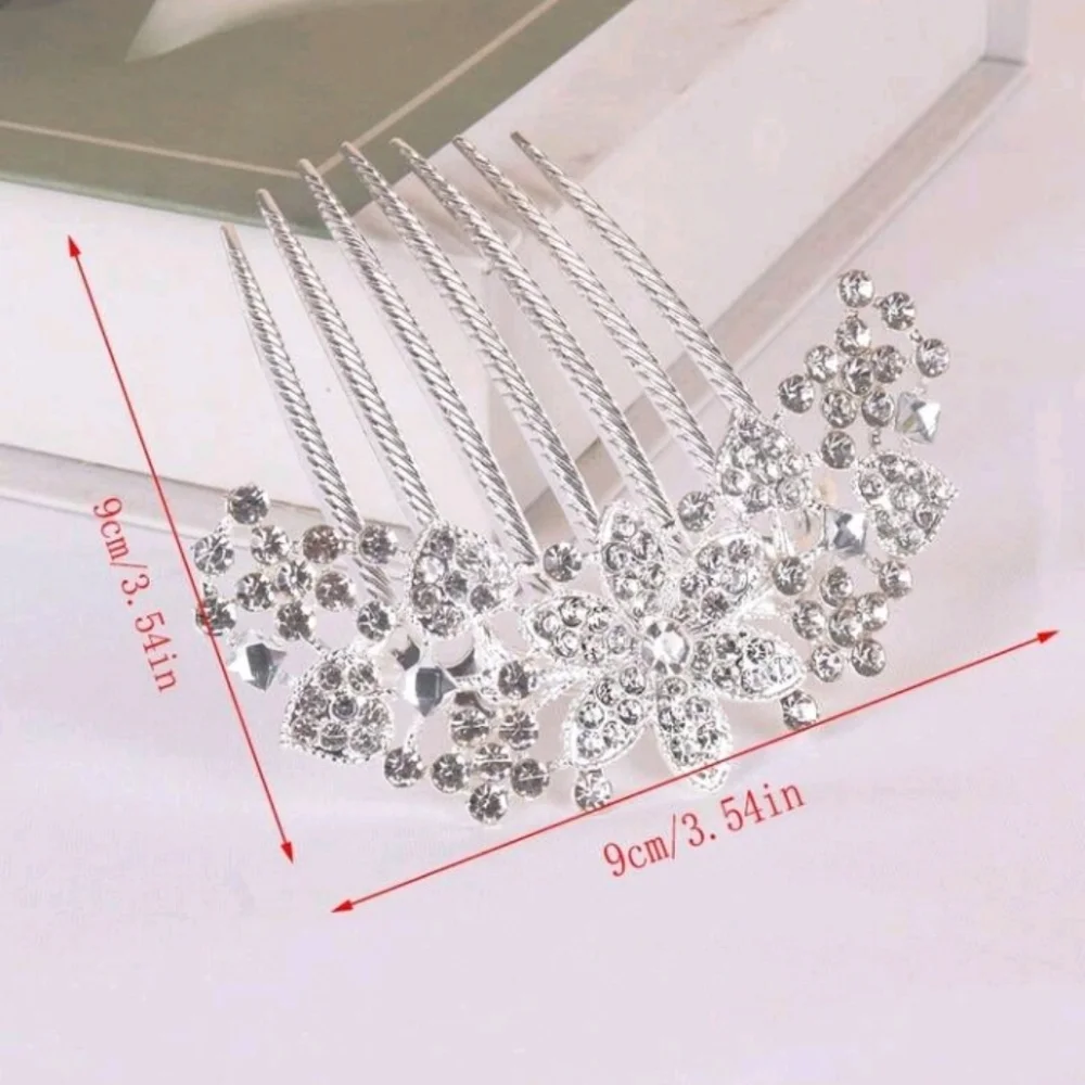 Bridal Hair Comb Silver Floral Rhinestone Wedding Hair Comb